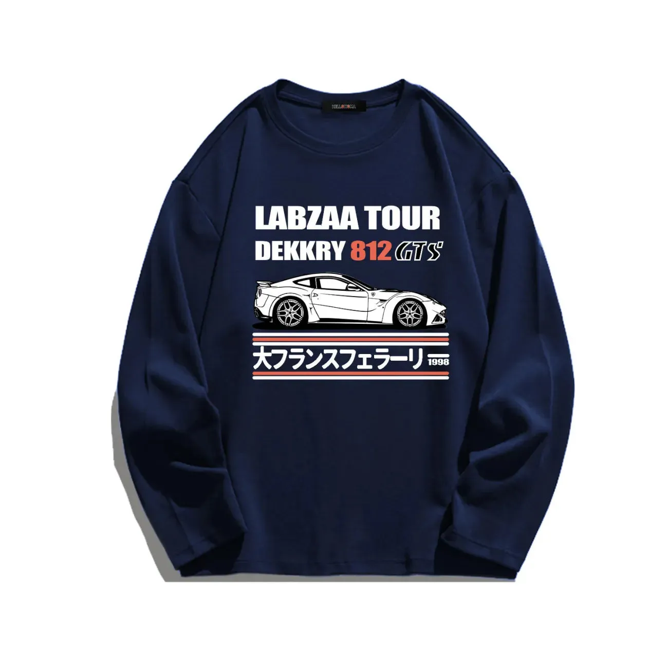 Letter Japanese Car Print Long Sleeve Shirt