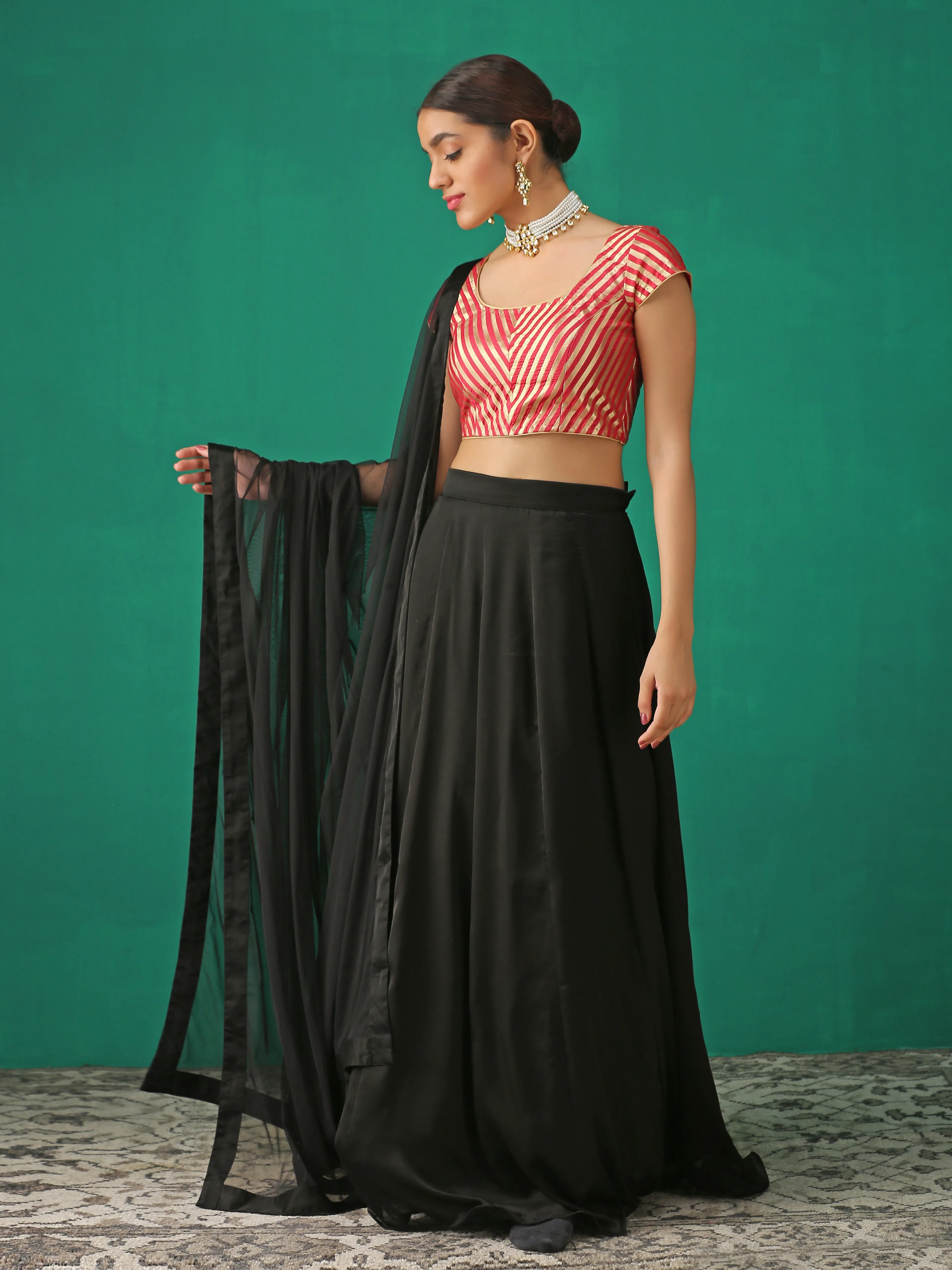Royal Red Banarasi Diagonal Stripes Blouse